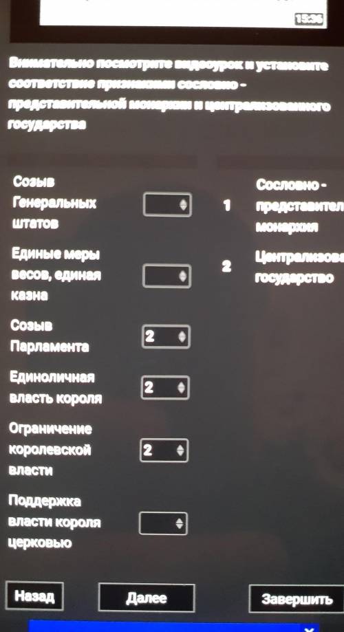 Внимательно посмотрите видеоурок и установите соответствие признакими сословно -представительной мон