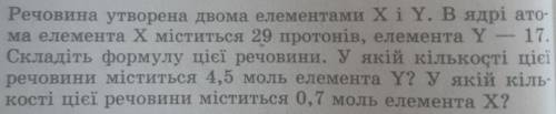 Речовина утворена двома елементами X і Y. В ядрі атома елемента X міститься 29 протонів, елемента Y