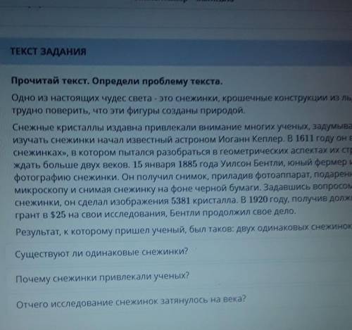 Прочитай текст. Определи проблему текста. Одно из настоящих чудес света - это снежинки, крошечные ко