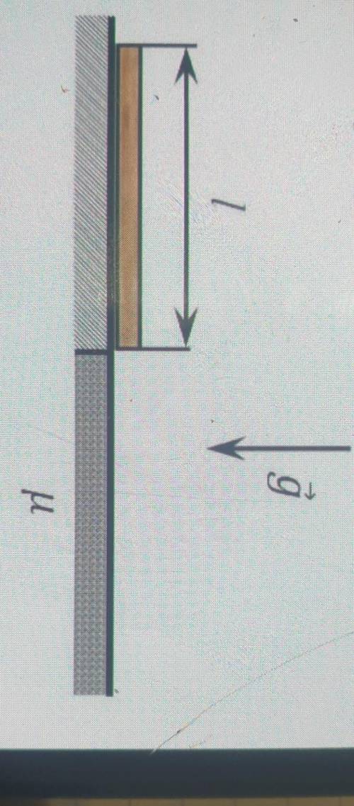 Однородная доска длиной l= 1 м и массой m— 5 кг лежит перпендикулярно границегладкой горизонтальной