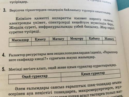 3. Берілген тіркестерден сөздердің байланысу түрлерін анықтаңдар. Елімізге қажетті ақпаратты қызмет