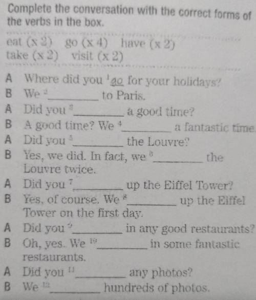 N2 Complete the conversation with the correct forms ofthe verbs in the box.eat (x2) go (x4) have (x2