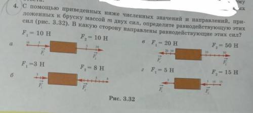 4. С приведенных ниже численных значений и направлений, приложенных к бруску массой м двух сил, опре