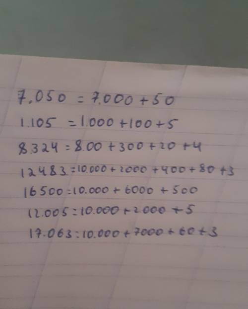 Разложить на разные слагаемые числа :7050,1105,8324,12483,16500,12005,17063.