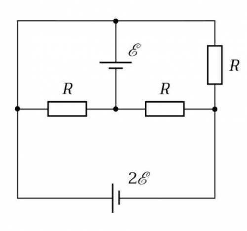 В схеме, изображённой на рисунке, батарейки идеальные, сопротивления всех резисторов одинаковы и рав
