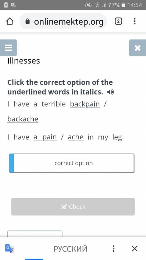 Болезни Выберите правильный вариант из подчеркнутых слов курсивом. У меня ужасная боль в спине / спи