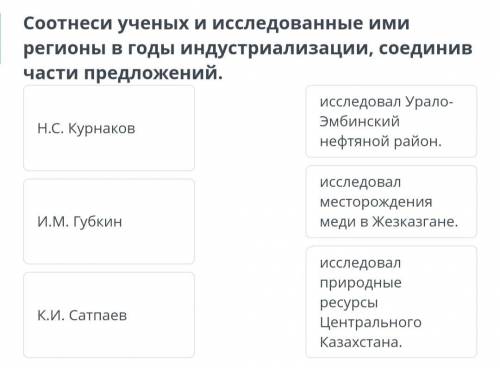 Соотнести учённых и исследованные ими регионы в годы индустриализации, соединив части предложений