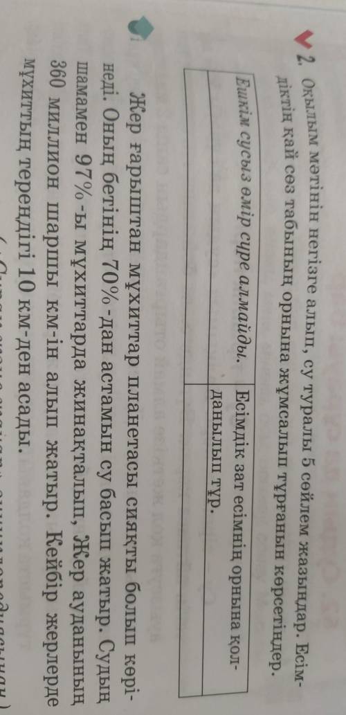 Оқылым мәтінін негізге алып, су туралы 5 сөйлем жазыңдар. Есімдіктің қай сөз табының орнына жұмсалып