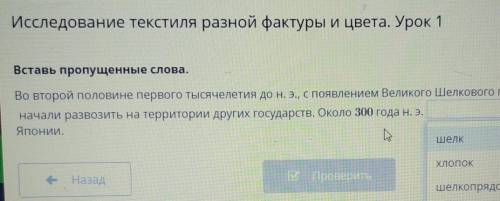 Исследование текстиля разной фактуры и цвета. Урок 1 Вставь пропущенные слова.Во второй половине пер