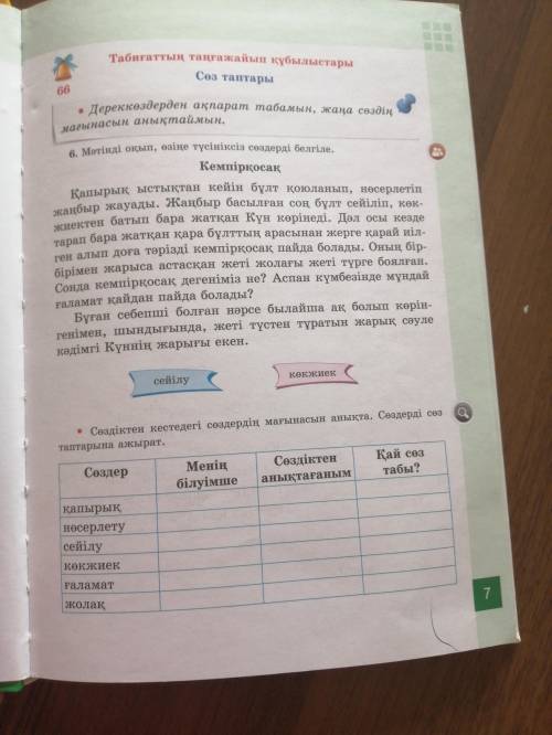 Қазақ тілі 4 сынып 2 бөлім 7 бет 6 тапсырма түсінбедім жауабын айтыңызшы сразу рахмет