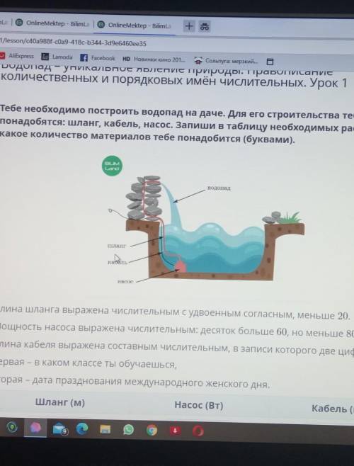 Тебе необходимо построить водопад на даче. Для его строительства тебе понадобятся: шланг, ка побель,