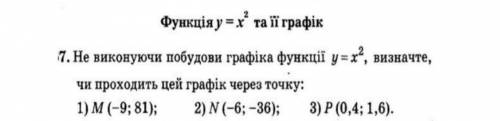 Не выполняя построение графика функции y=x², определите или проходит этот график через точку: