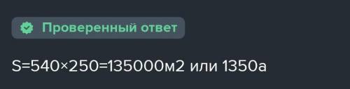 Длина прякгольного участка земли 540 м, а ширина 250 м.Найдите площадь участка и выразите ее в арах