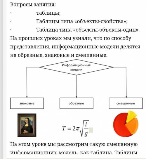 Конспкт на тему табличные информационные модели ​