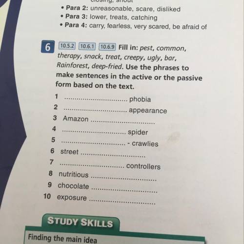 Please help me 6 10.5.2 10.6.1 10.6.9 Fill in: pest, common, therapy, snack, treat, creepy, ugly, ba