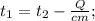 t_{1}=t_{2}-\frac{Q}{cm};