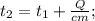 t_{2}=t_{1}+\frac{Q}{cm};