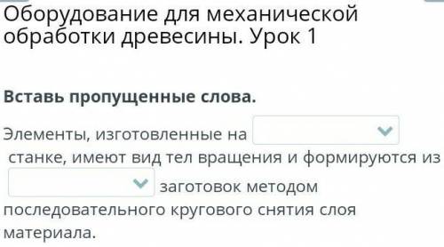 Оборудование для механической обработки древесины. Урок 1 Вставь пропущенные слова.Элементы, изготов