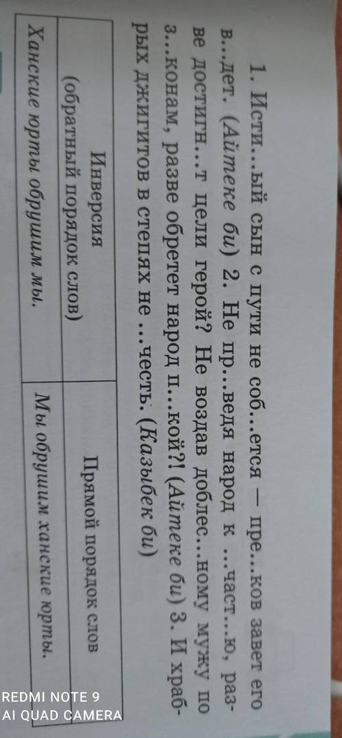 Прочитайте предложения. Найдите в них инверсию. Запишите в таблицу предложения и словосочетания с ин