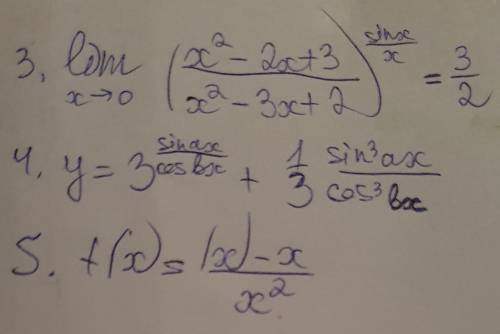 Задание 3-предел;4-производная. В 3-ем ответ есть,но если можно,распишите решение. 5.Найти точки раз