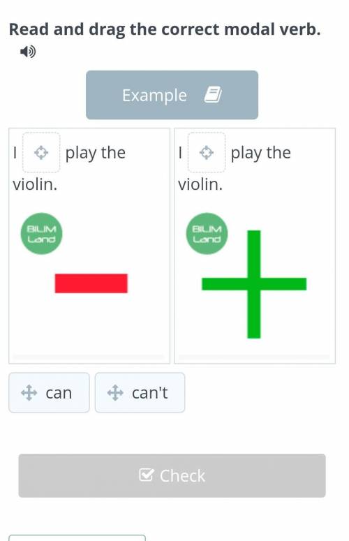 Musical instruments. Lesson 2 Read and drag the correct modal verb. ExampleIplay the violin.￼Iplay t