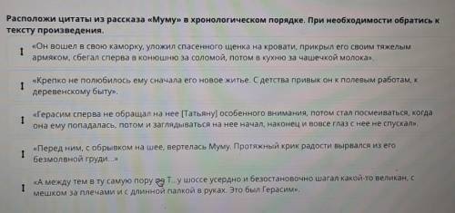 Расположи цитаты из рассказа «Муму» в хронологическом порядке.​