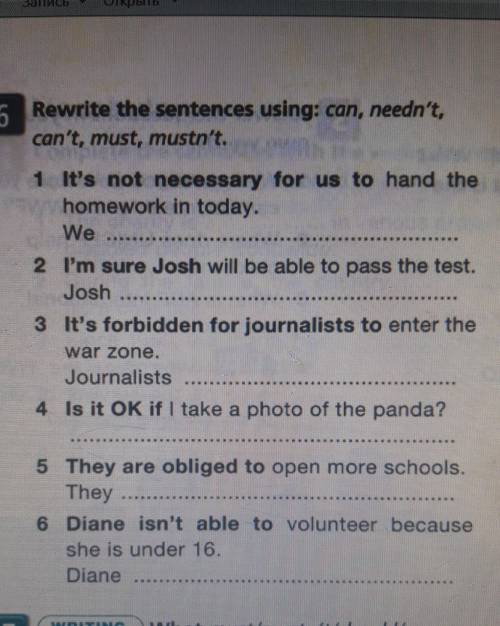 Rewrite the sentences using: can, needn't, can't, must, mustn't.1 It's not necessary for us to hand