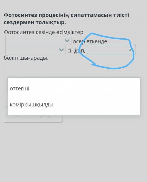 Табиғаттағы заттардың химиялық айналымы Фотосинтез процесінің сипаттамасын тиісті сөздермен толықтыр