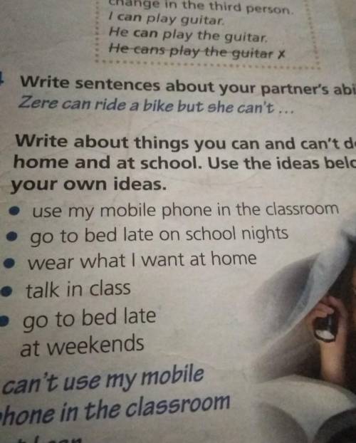 Write about things you can and cartoo home and at school. Use the ideas below andyour own ideas.​