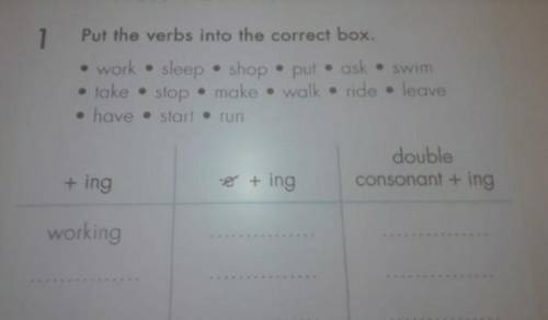 Put the verbs into the corrects box​