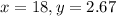 x = 18, y = 2.67