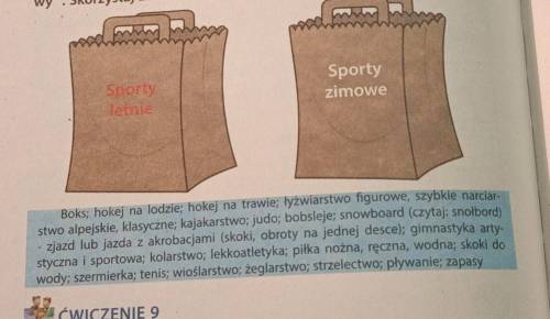 (Польська мова)/(Польский язык)/(Język polski) Зробіть розподіл на зимові і літні види спорту.Podzie
