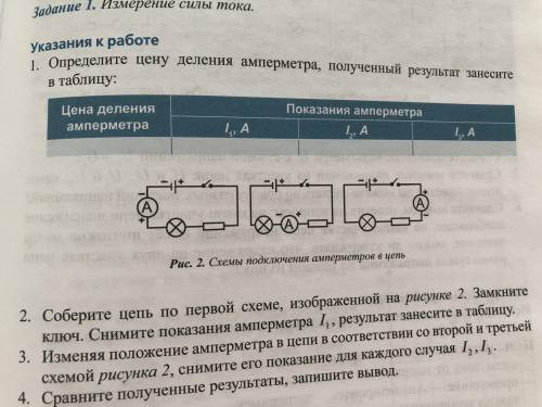 Определите цену деления амперметра полученный результат занесите в таблицу