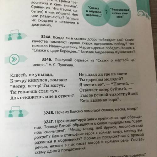 Упр.324В. Выпиши эпитеты. Спиши выделенное предложение, расставь знаки препинания. Составь схемы пре