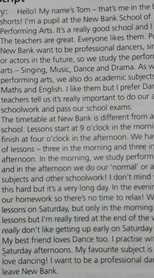 2.2.03 Listen to Tom talking aboutthe school. What's his favourite lesson?​