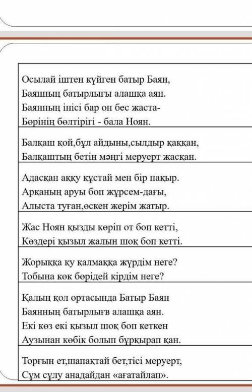 Өлең жолдарымен көркемдегіш құралдарын біріктіріңдер​ эпитет ассонанс анафора риторикалық сұрақ сине