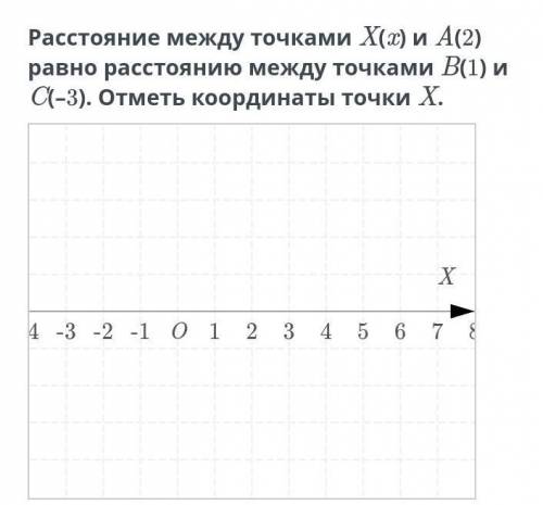 Расстояние между точками X(x) и A(2) равно расстоянию между точками B(1) и C(–3). Отметь координаты