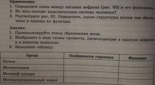 ответить на вопросы применение-анализ,и заполнить таблицу.