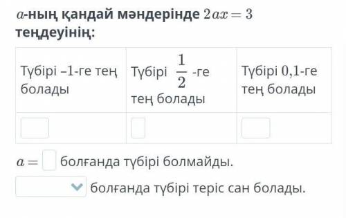 A-ның қандай мәндерінде 2ax = 3 теңдеуінің:​