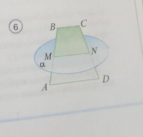 Плоскость а параллельна основанию AD трапеции ABCD и пересекает её боковые стороны в точках Ми N (ри