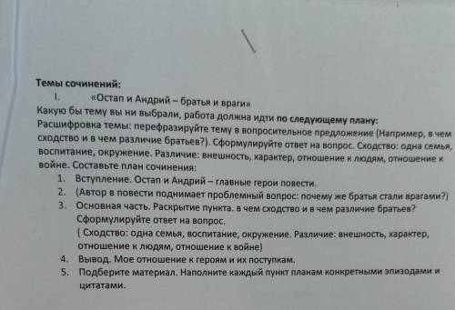 Сочинение на тему Остап и Андрий - братья и враги (7класс) по плану. Желательно чтобы было что то