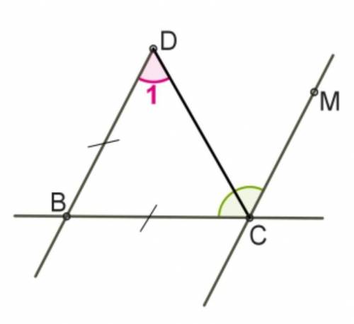 К данному рисунку известно следующее:  DB=BC;DB∥MC;∡BCM = 168°. Найди величину ∡1. ​