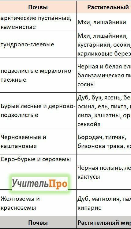 Таблица природные зоны северной америки 8 класс география основные особенности, растительно почвенны