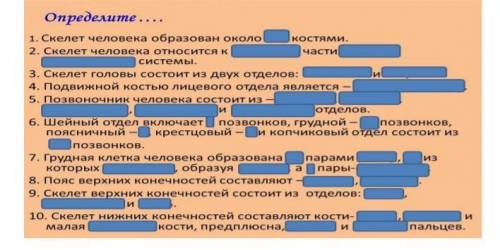 1. Спиши предложення в тетрадь, Заполни пропускиОпределите ГИ1. Скелет человека образован около KOCT