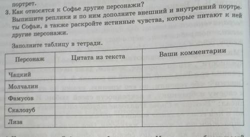 Как относятся к Софье другие персонажи? Выпишите реплики и по ним дополните внешний и внутренний пор