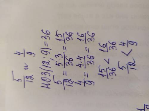 Зведи дроби до найменшого спільного знаменника. Порівняй їх 5/12 і 4/9​
