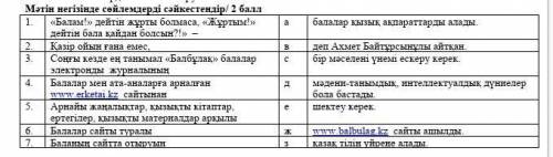 Мәтін негізінде сөйлемдерді сәйкестендір/ 1. «Балам!» дейтін жұрты болмаса, «Жұртым!» дейтін бала қа