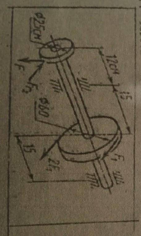 На вал жёстко насажены шкив и колесо, нагруженные как показано на рисунке. Определить силы F2; Fr2 =