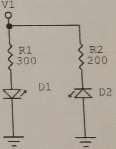 Чему должно быть равно V1, что бы через диод D1 проходило 10mA ? D1 = 2V (Прямое напряжение)