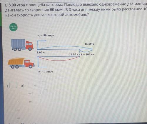 В 8.00 утра с овощебазы города Павлодар выехало одновременно две машины. Одна Двигалась со скоростью